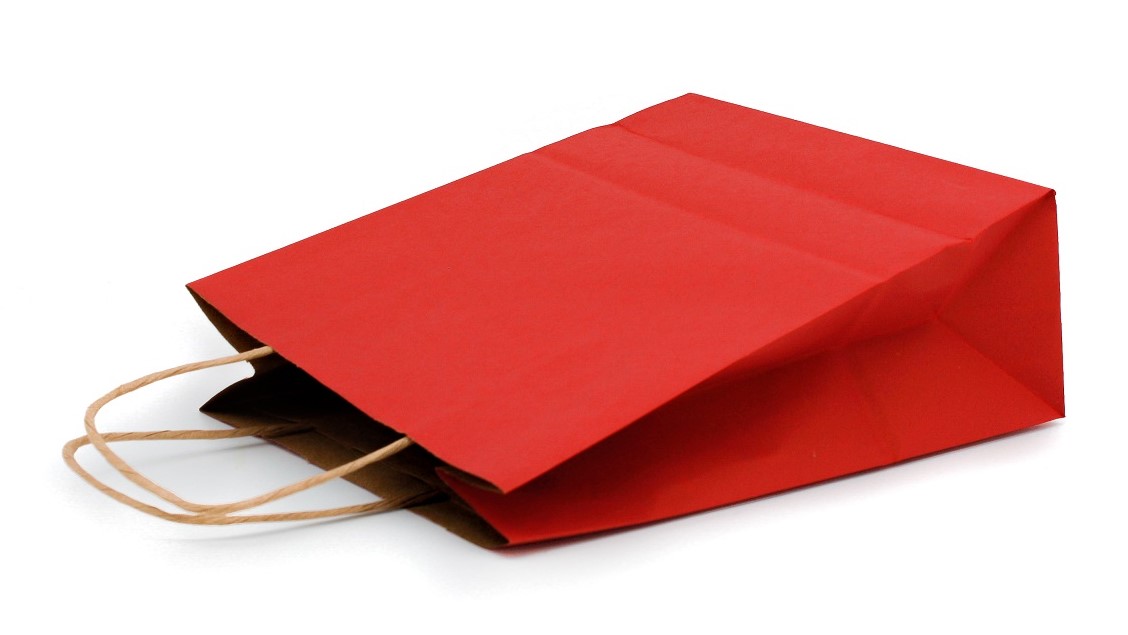 Rote Geschenktasche aus Papier mit Kordengriff