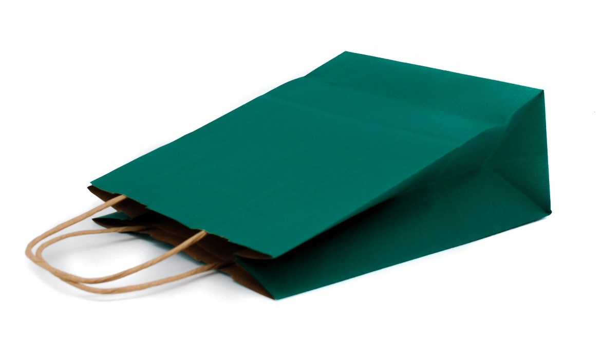 Tannengrüne Geschenktasche aus Papier mit Kordelgriff