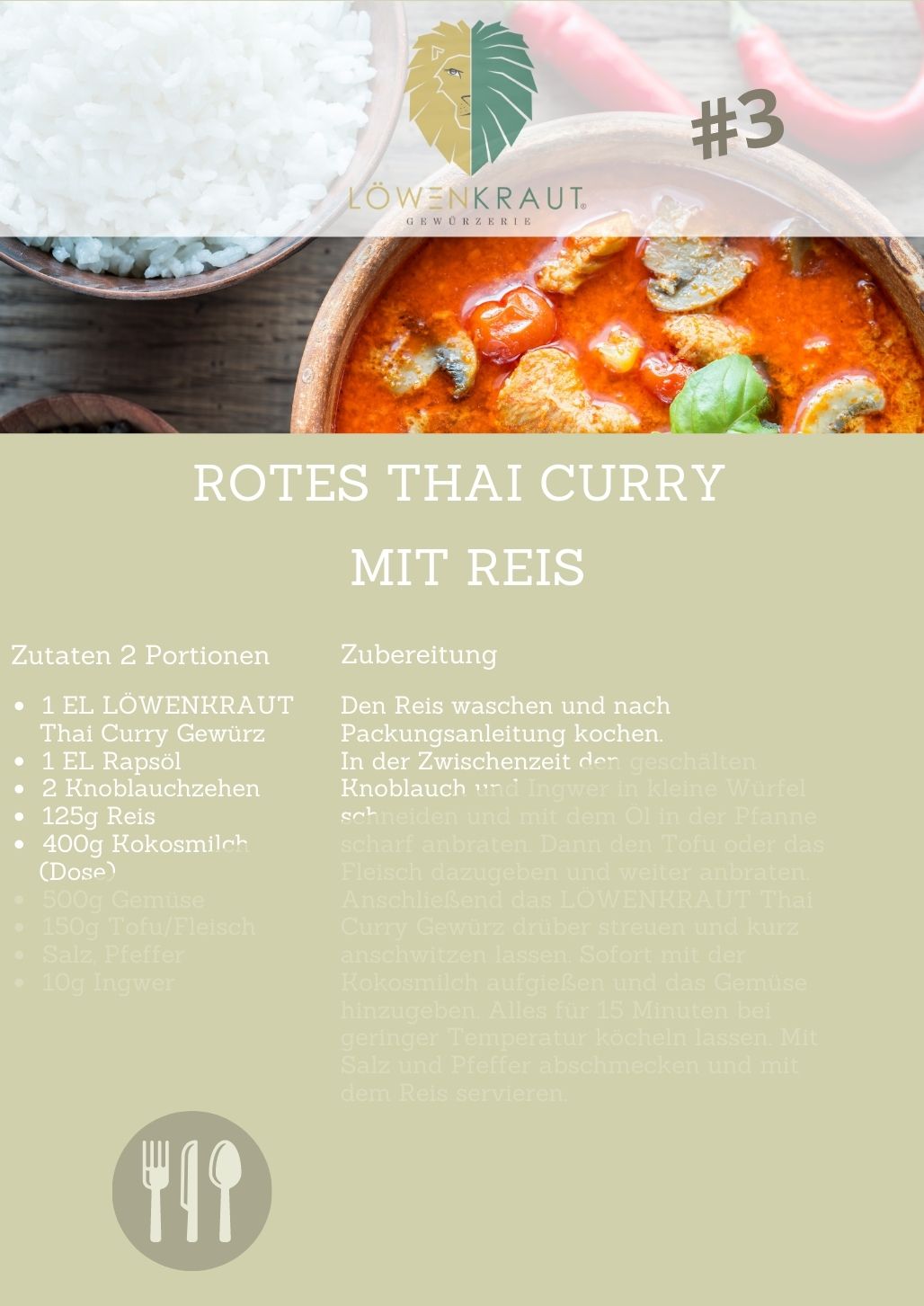 REZEPTKARTE #3 Rotes Thai Curry mit Reis