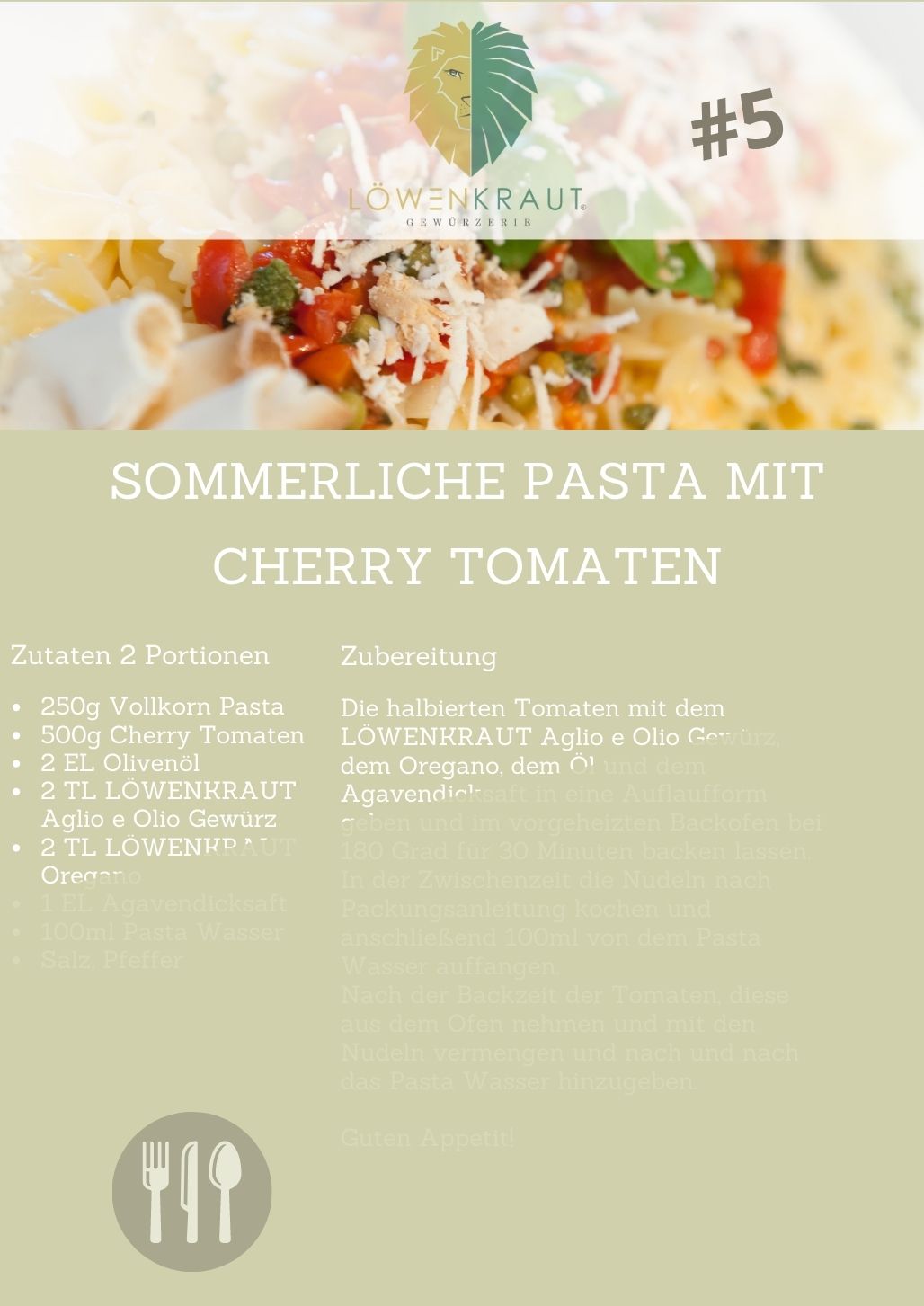 REZEPTKARTE #5 Sommerliche Pasta mit Cherry Tomaten